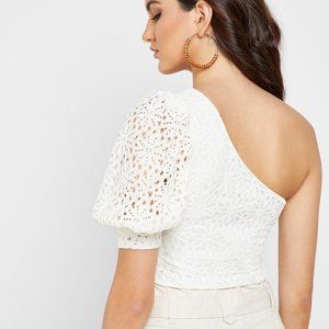 Topshop One Shoulder Lace Puff Sleeve Top - image 1